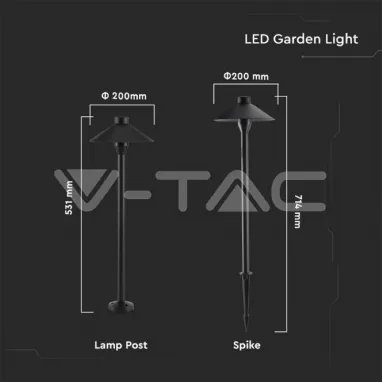 LED baštenska stubna svetiljka 7W 6400K V-TAC
