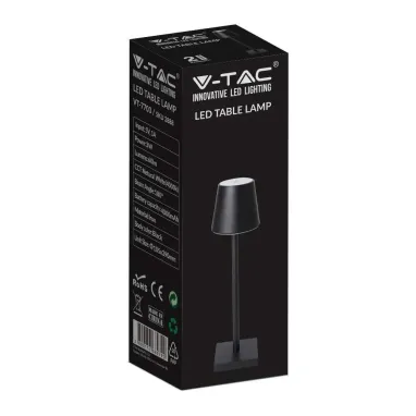 LED stona punjiva lampa crna dimabilna 3W 3000K V-TAC