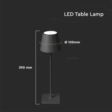 LED stona punjiva lampa crna dimabilna 3W 3000K V-TAC