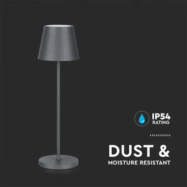 LED stona punjiva lampa siva dimabilna sa bazom 2W 3000K IP54 V-TAC