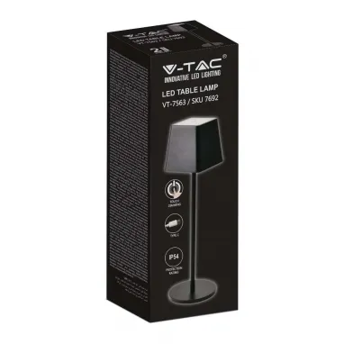 LED punjiva dimabilna stona lampa crna sa kvadratnim abažurom IP 54 V-TAC
