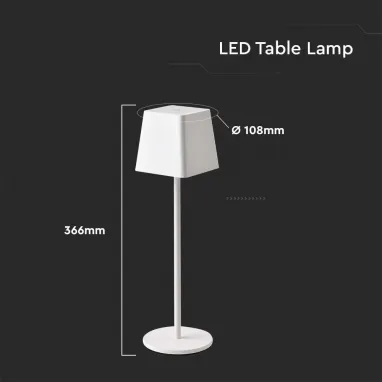 LED punjiva dimabilna stona lampa bela sa četvrtastim abažurom IP 54 V-TAC