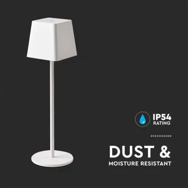 LED punjiva dimabilna stona lampa bela sa četvrtastim abažurom IP 54 V-TAC