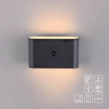 LED zidna punjiva svetiljka Ziddy crna JUST LIGHT