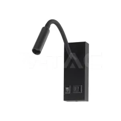 LED zidna svetiljka crna flexi sa USB i prekidačem V-TAC