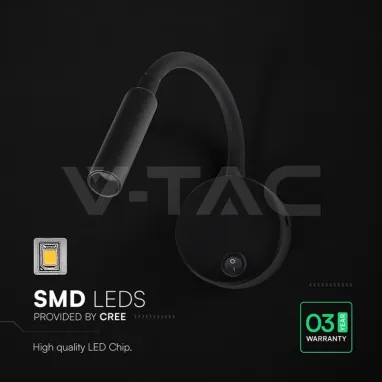 LED zidna svetiljka crna flexi sa prekidačem V-TAC