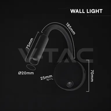 LED zidna svetiljka crna flexi sa prekidačem V-TAC
