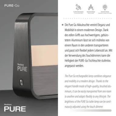 LED punjiva stona lampa PURE Go siva PAUL NEUHAUS