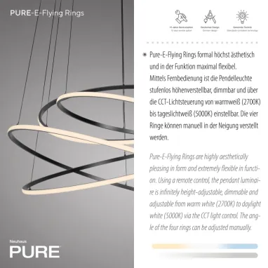 LED luster PURE E-Flying Rings siva CCT dimabilna PAUL NEUHAUS