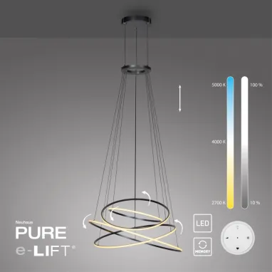 LED luster PURE E-Flying Rings siva CCT dimabilna PAUL NEUHAUS