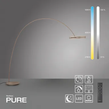 LED podna lampa PURE Loop-Bow bronza dimabilna CCT PAUL NEUHAUS