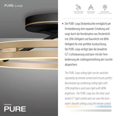 LED plafonska svetiljka PURE Loop bronzana CCT dimabilna PAUL NEUHAUS