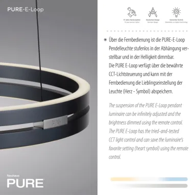 LED luster PURE E-Loop sivi CCT dimabiln PAUL NEUHAUS