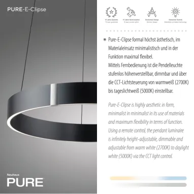 LED visilica PURE E-Clipse siva pokretna dimabilna CCT PAUL NEUHAUS