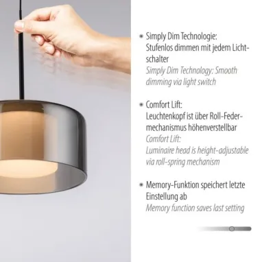 LED visilica Rika crna sa SimplyDim i Comfortlift funkcijama PAUL NEUHAUS