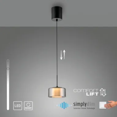 LED visilica Rika crna sa SimplyDim i Comfortlift funkcijama PAUL NEUHAUS
