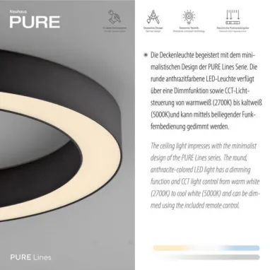 LED plafonska svetiljka PURE lines round CCT crna PAUL NEUHAUS