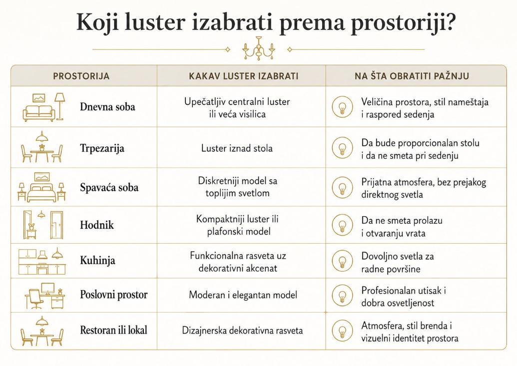 koji luster izabrati prema prostoriji